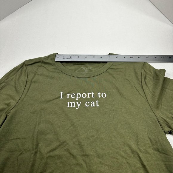 Zoe And Liv Women's Sz Large I Report To My Cat Short Sleeve Tee Shirt Green New - Picture 6 of 11
